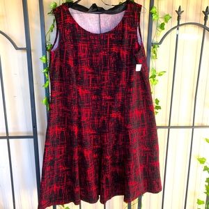 Perceptions Dress 2X Plus Sz Woman Red Black Sleeveless A Line Day Evening New